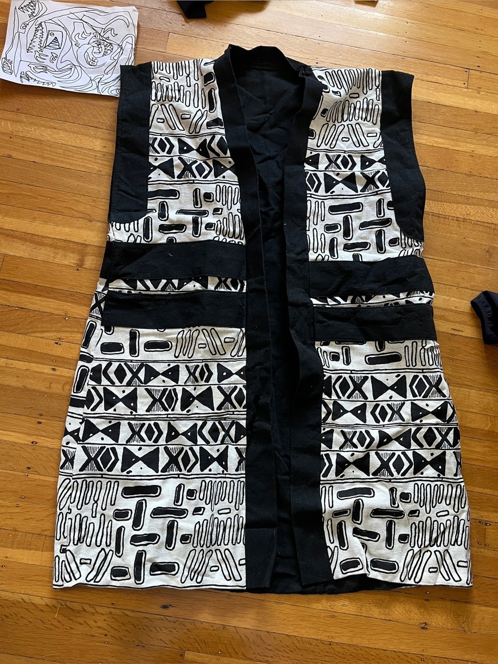Oversized handmade African mudcloth vest jacket trench ethnic print XXL to S